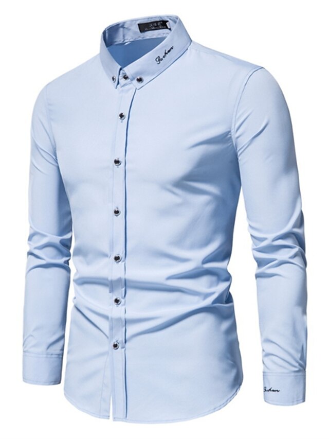 Mens Clothing Mens Shirts | Mens Dress Shirt Casual Shirt Solid Color Turndown Wedding Work Button-Down Long Sleeve Tops Busines