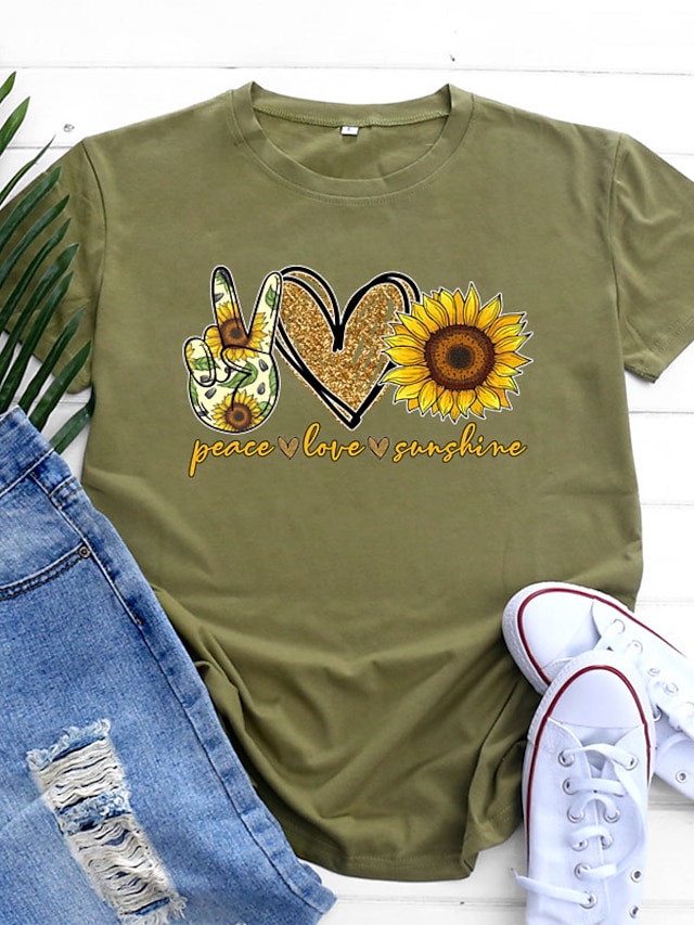  women peace love sunshine t shirt funny graphic shirt letter printed short sleeve cute causal tops, color3, medium