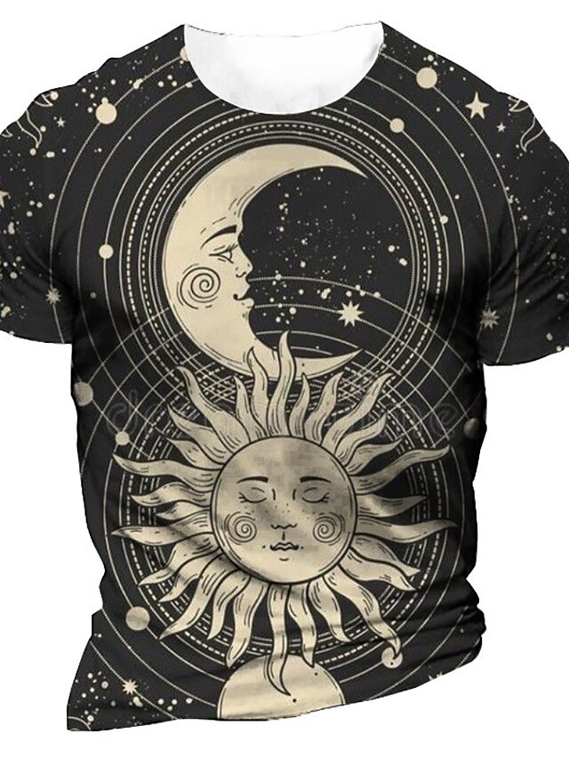  Men's Unisex T shirt 3D Print Graphic Prints Moon Sun Crew Neck Street Daily Print Short Sleeve Tops Casual Designer Big and Tall Sports Black Brown