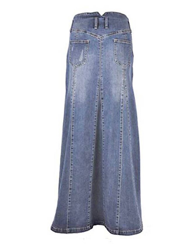 Women's Skirt Long Skirt Denim Midi Skirt Midi Skirts Pocket Solid ...