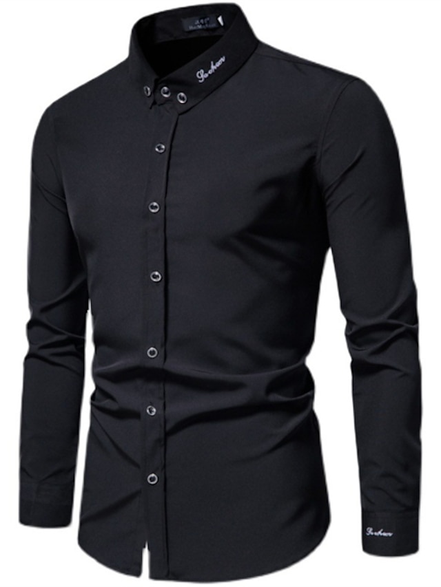 Mens Clothing Mens Shirts | Mens Dress Shirt Casual Shirt Solid Color Turndown Wedding Work Button-Down Long Sleeve Tops Busines