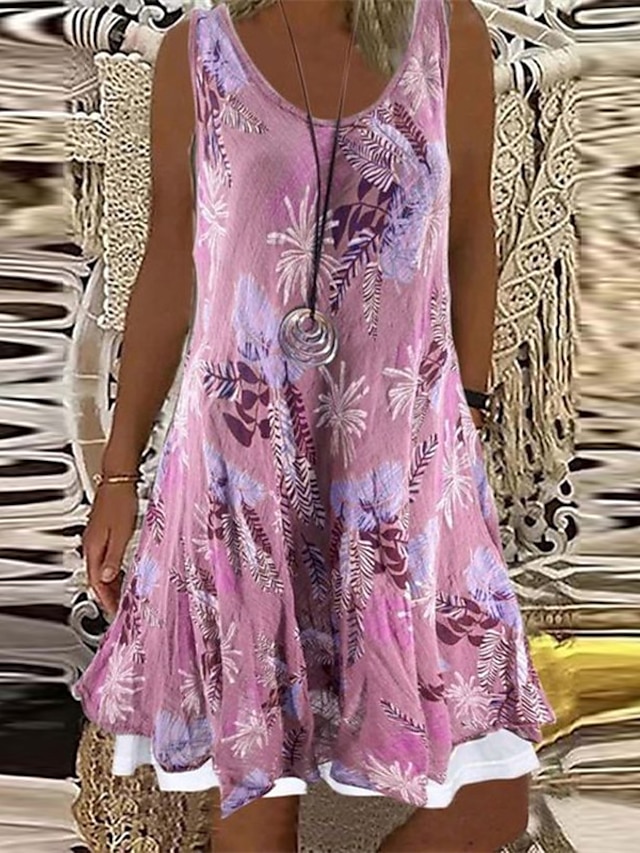  női alkalmi ruha váltó ruha mini ruha szürke ujjatlan virágos hamis kétrészes nyári tavaszi legénynyak elegáns 2023 5xl