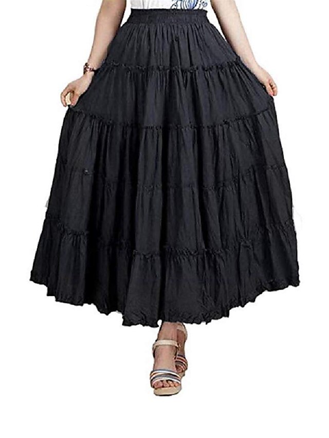 Womens Clothing Womens Bottoms | womens bohemian elastic waist long skirt cotton circle ruffle broomstick peasant maxi tiered sk