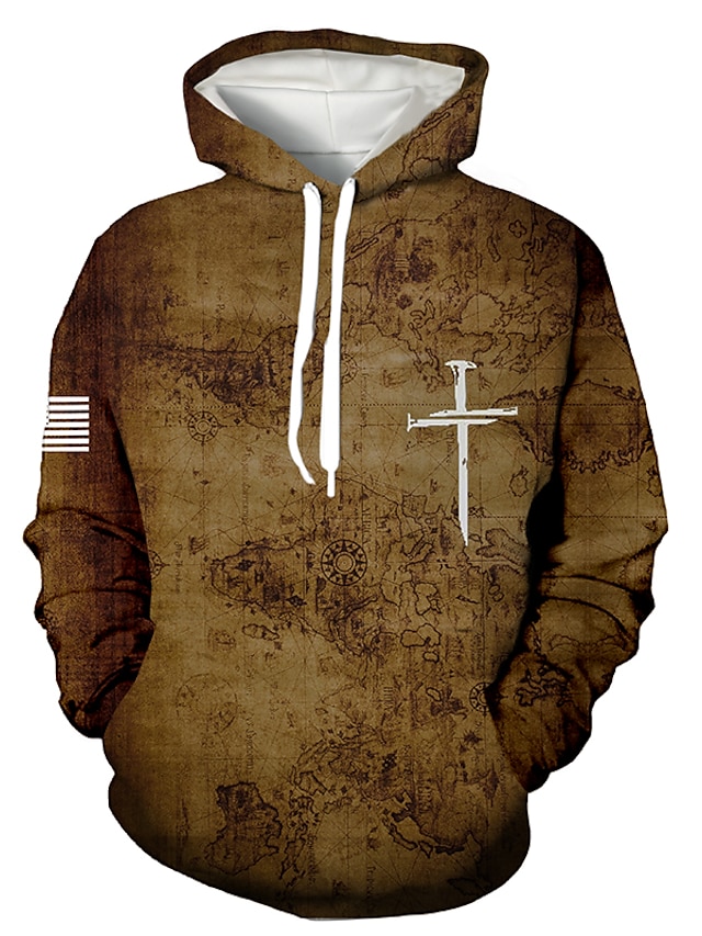 Mens Clothing Mens Hoodies & Sweatshirts | Mens Plus Size Pullover Hoodie Sweatshirt Graphic Cross Print Hooded Casual Daily Hol