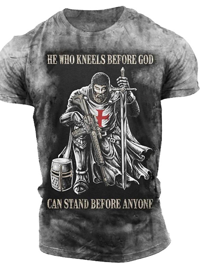  Homme Croix templière Soldier T shirt T-shirt Graphique T-shirts à slogan t-shirt en détresse Manche Courte T-shirt 3D effet Col Ras du Cou Chemise Rétro Vintage Mode Design Extérieur Casual du