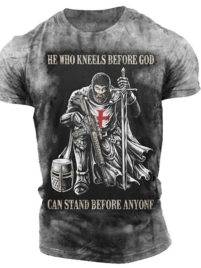  Hombre Camiseta Camisetas gráficas Camisetas con eslogan camiseta angustiada Cruz Templaria Soldier Cuello Barco Rojo Azul Piscina Marrón Verde Trébol Gris Impresión 3D Talla Grande Exterior Casual