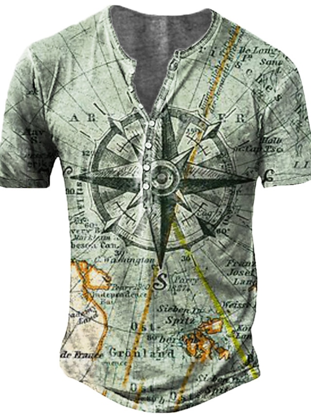 Mens Clothing Mens Tees & Tank Tops | Mens Henley Shirt Tee T shirt Tee 3D Print Graphic Compass Plus Size Henley Casual Daily B