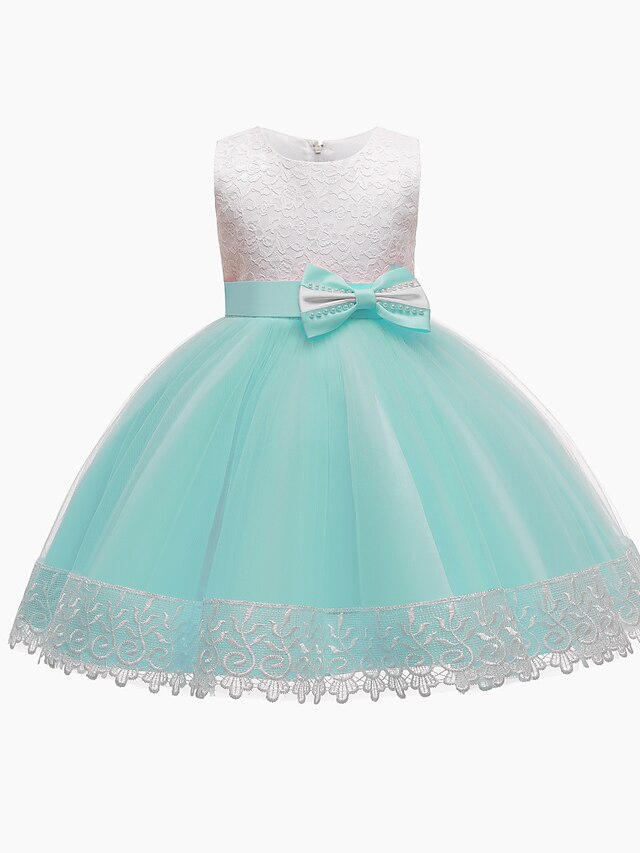 Baby & Kids Girls Clothing | Kids Little Girls Dress Solid Colored A Line Dress Party Mesh Bow Green Pink Wine Tulle Cotton Midi