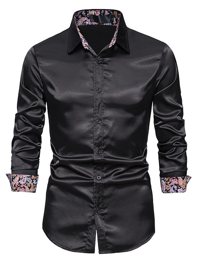 Mens Clothing Mens Shirts | Mens Tuxedo Shirts Solid Color Turndown Casual Daily Button-Down Long Sleeve Tops Casual Fashion Bre