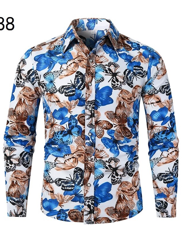 Mens Clothing Mens Shirts | Mens Shirt Print Animal Classic Collar Holiday Going out Print Long Sleeve Tops Casual Beach Light B