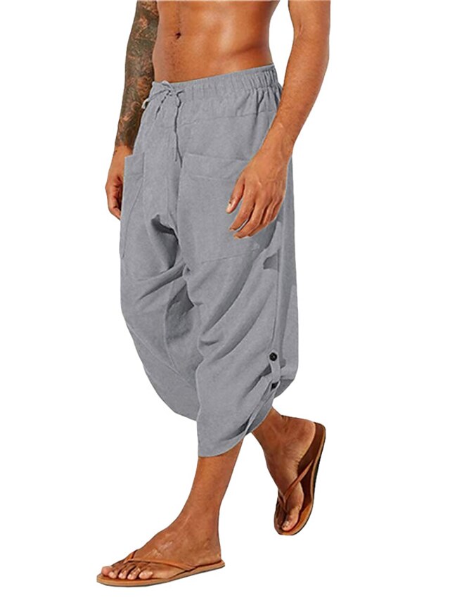 Mens Clothing Mens Bottoms | Mens Fashion Hip-Hop Bloomers Baggy Elastic Drawstring Design Front Pocket Calf-Length Pants Casual