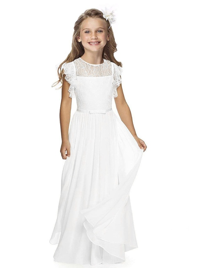 Baby & Kids Girls Clothing | Kids Little Girls Dress Plain A Line Dress Special Occasion Performance Ruched Lace Blue White Blac