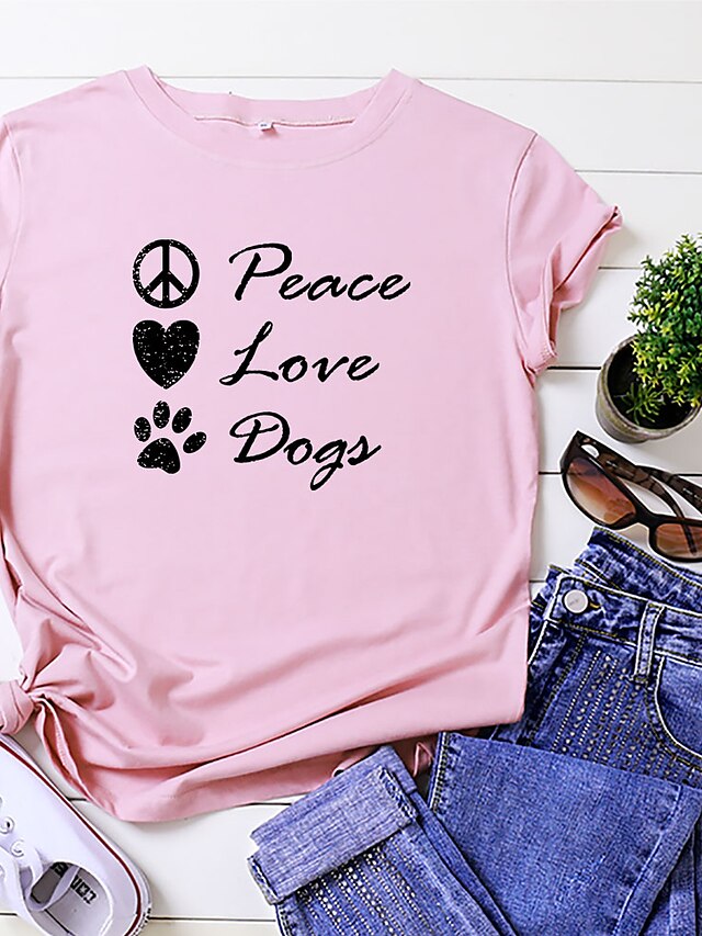 Womens Clothing Womens Tops | Womens Graphic Patterned Peace & Love Letter Daily Going out Weekend T shirt Tee Short Sleeve Prin