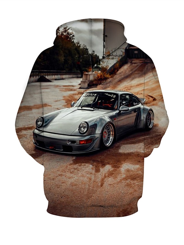 Mens Clothing Mens Hoodies & Sweatshirts | Mens Pullover Hoodie Sweatshirt Graphic Car Front Pocket Print Casual Daily Weekend 3