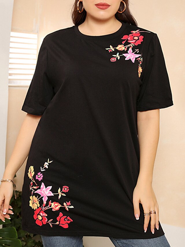 Womens Clothing Plus Size Collection | Womens Plus Size Tops T shirt Floral Print Short Sleeve Crewneck Streetwear Daily Going o