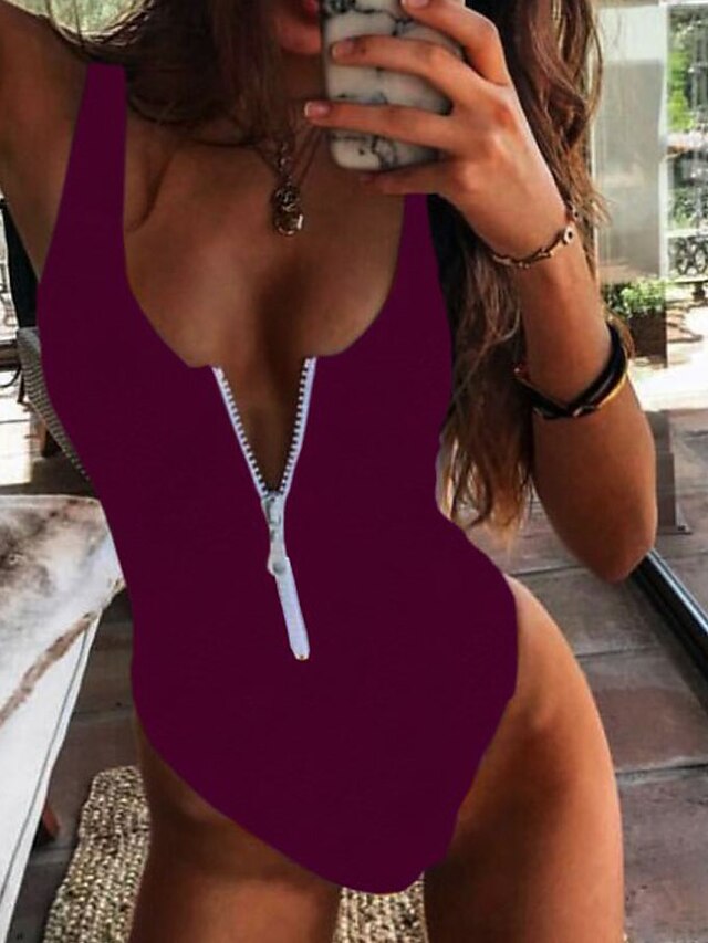 Womens Clothing Womens Swimwear | Womens Swimwear One Piece Monokini Bathing Suits Normal Swimsuit Backless Tummy Control Zipper