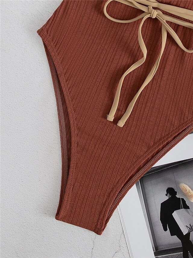 Womens Clothing Womens Swimwear | Womens Swimwear One Piece Monokini Bathing Suits Normal Swimsuit Lace up Open Back Pure Color 