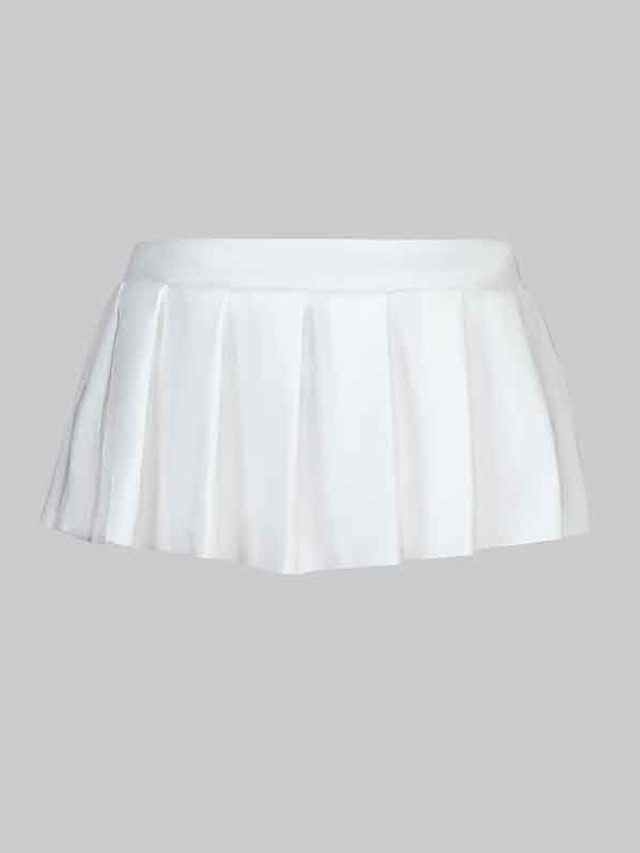 Women's Skirt Mini Polyester Black White Pink Skirts Summer Pleated ...