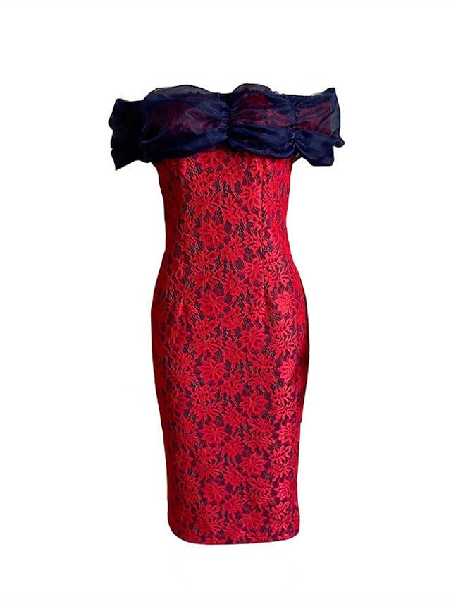 Womens Clothing Womens Dresses | Womens Bodycon Midi Dress Prom Dress Blue Purple Red Sleeveless Floral Mesh Lace Spring Summer 