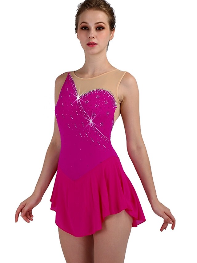 Sports & Outdoors Ice Skating | Figure Skating Dress Womens Girls Ice Skating Dress Outfits Fuchsia Mesh Spandex High Elasticity