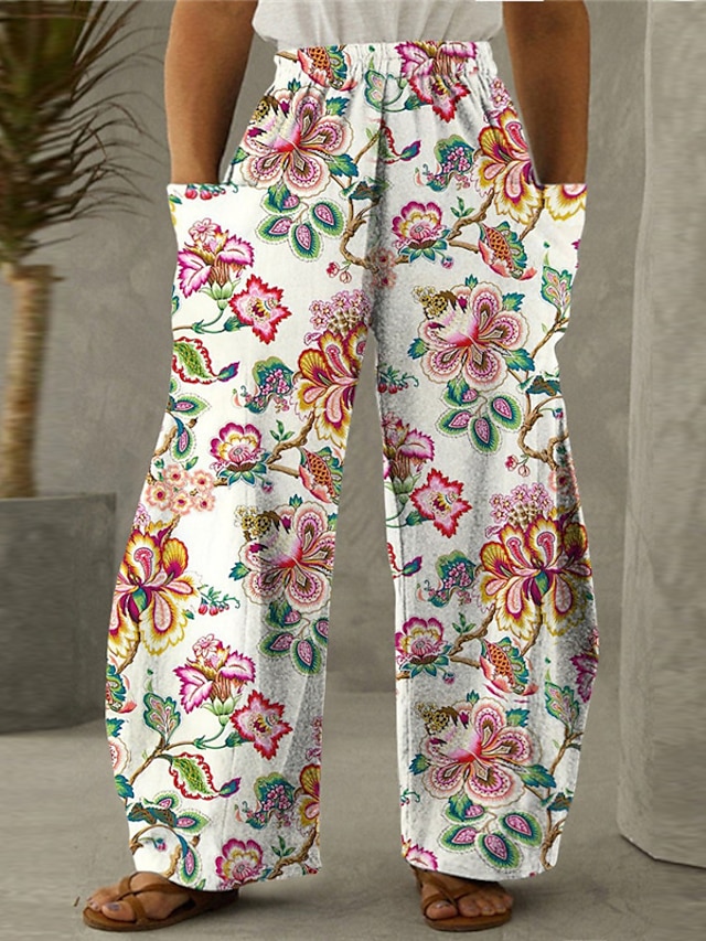 Women's Plus Size Harem Chinos Pocket Print Floral Casual Streetwear ...