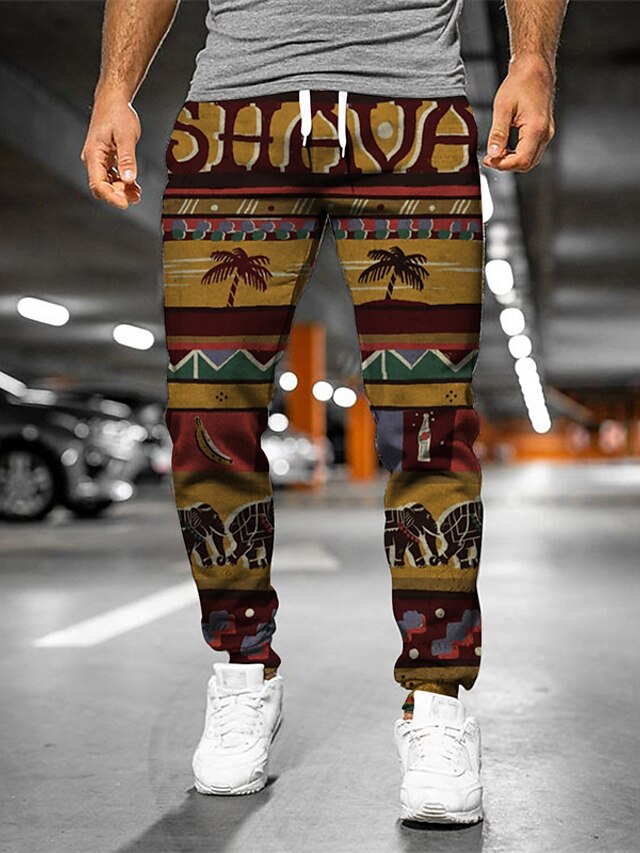  Men's Joggers Pants Sweatpants 3D Print Elastic Drawstring Design Designer Big and Tall Daily Leisure Sports Micro-elastic Breathable Soft Graphic Patterned Coconut Tree Mid Waist 3D Print Brown S M L
