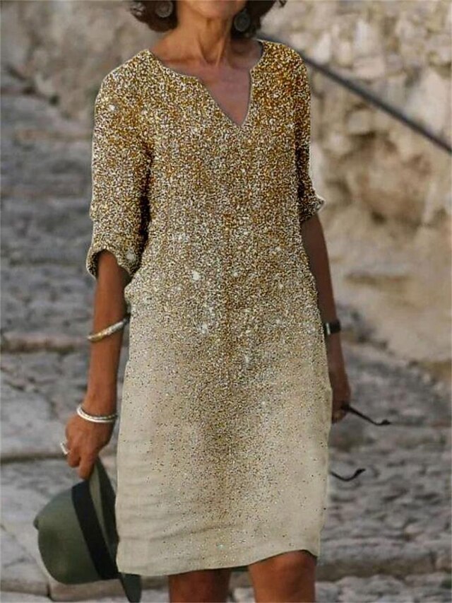 Women's Midi Dress Casual Dress Shift Dress Elegant Vintage Sexy Daily Holiday Regular Fit Abstract Half Sleeve V Neck fluorescent yellow khaki Summer Spring4