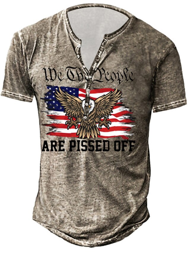 Mens Clothing Mens Tees & Tank Tops | Mens Unisex Henley Shirt T shirt Tee 3D Print Graphic Prints Eagle Henley Street Daily But