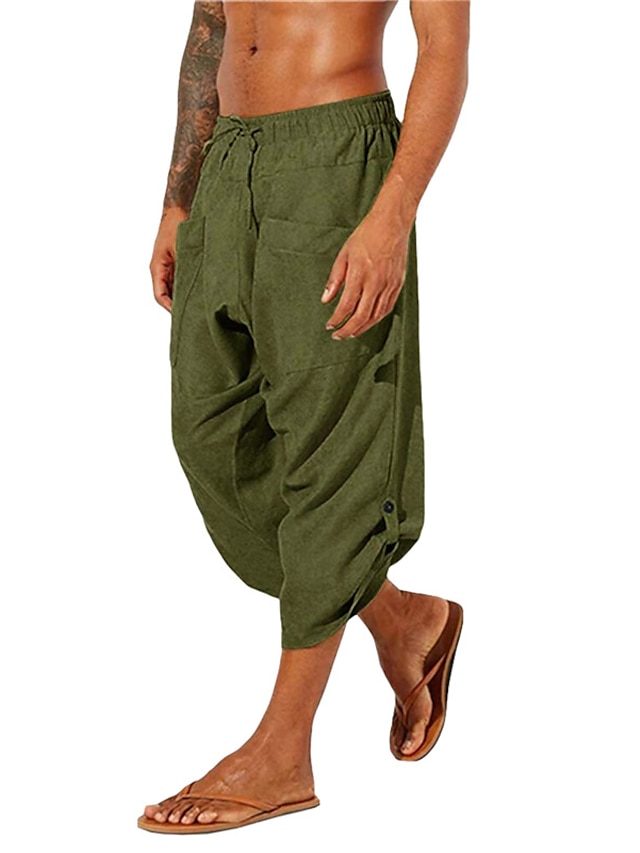 Mens Clothing Mens Bottoms | Mens Fashion Hip-Hop Bloomers Baggy Elastic Drawstring Design Front Pocket Calf-Length Pants Casual