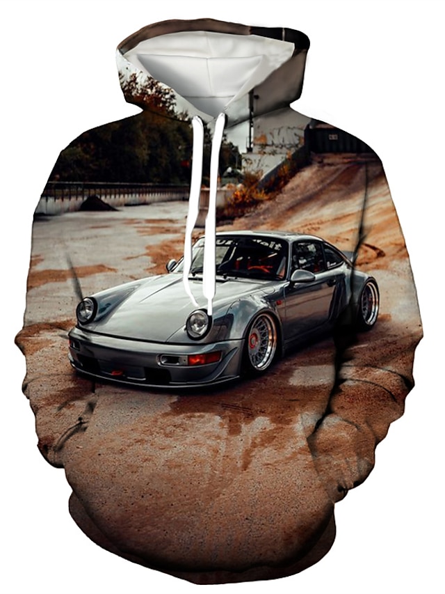 Mens Clothing Mens Hoodies & Sweatshirts | Mens Pullover Hoodie Sweatshirt Graphic Car Front Pocket Print Casual Daily Weekend 3