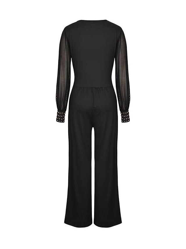 Women's Jumpsuit High Waist Mesh Solid Color V Neck Elegant Party Daily