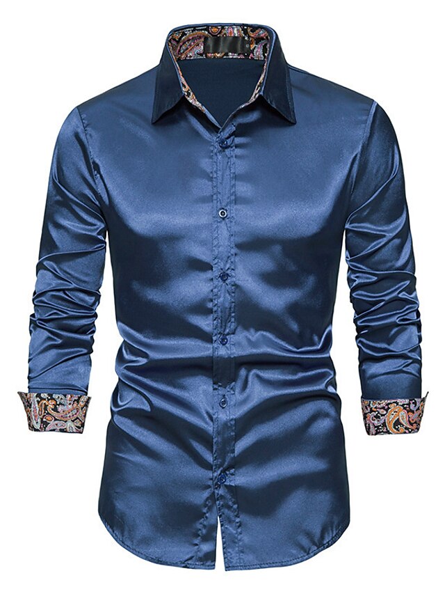 Mens Clothing Mens Shirts | Mens Tuxedo Shirts Solid Color Turndown Casual Daily Button-Down Long Sleeve Tops Casual Fashion Bre