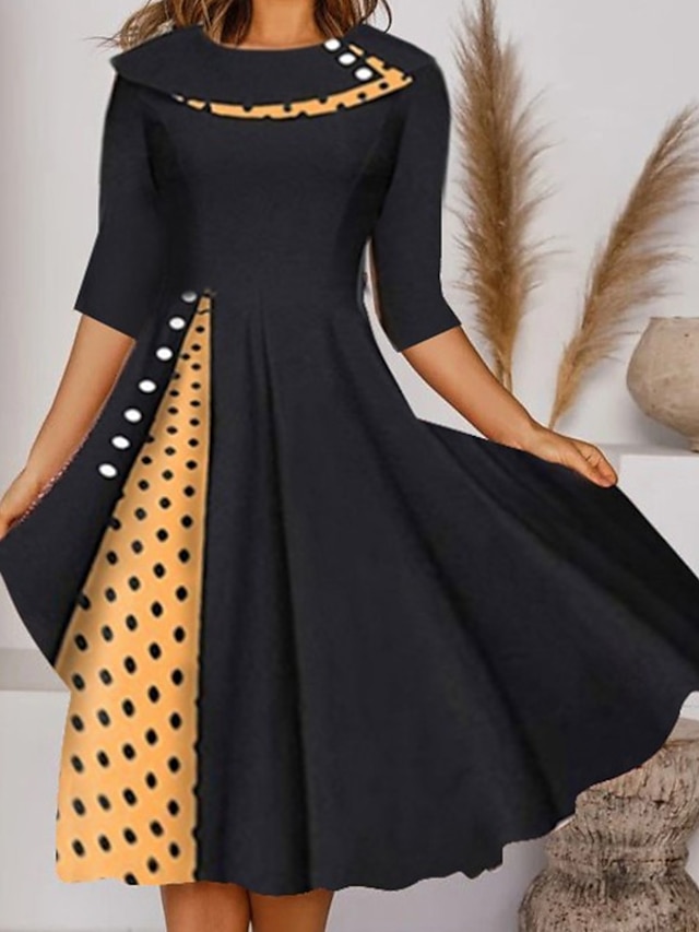  Γυναικεία Καθημερινό φόρεμα Φόρεμα ριχτό από τη μέση και κάτω Φόρεμα μέχρι το γόνατο Μαύρο Ρουμπίνι Βαθυγάλαζο Μισό μανίκι Καρό Τσέπη Καλοκαίρι Άνοιξη Στρογγυλή Ψηλή Λαιμόκοψη Κομψό Χαλαρή Εφαρμογή
