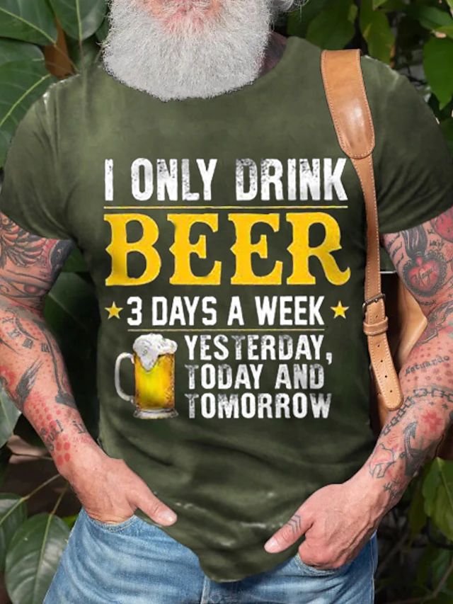 Men's Graphic 3D Beer Shirt T Shirt Short Sleeve T shirt Round Neck Shirt Basic Going out Weekend Dark Grey A B Clothing Apparel Plus Size S M L XL 2XL 3XL 4XL 5