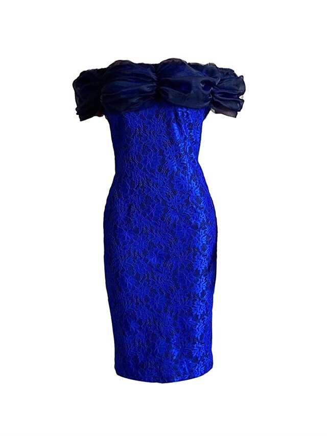 Womens Clothing Womens Dresses | Womens Bodycon Midi Dress Prom Dress Blue Purple Red Sleeveless Floral Mesh Lace Spring Summer 