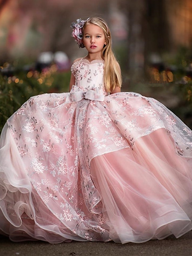  Παιδιά Λίγο Κοριτσίστικα Φόρεμα Φλοράλ Λουλούδι Φόρεμα σε γραμμή Α Επίδοση Σουρωτά Δίχτυ Στάμπα Ανθισμένο Ροζ Τούλι Βαμβάκι Ασύμμετρο Αμάνικο Πριγκίπισσα Γλυκός Φορέματα Καλοκαίρι Κανονικό 3-12 χρόνια