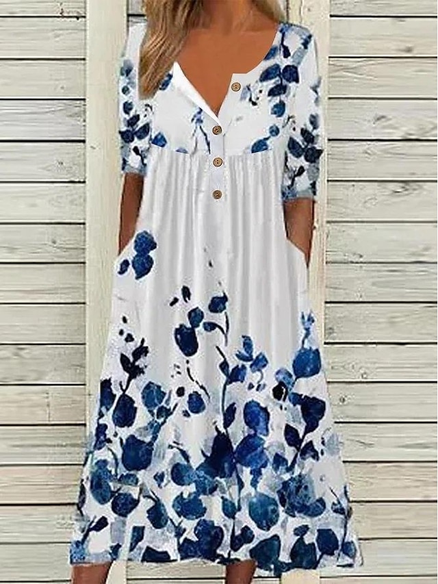 Womens Clothing Womens Dresses | Womens A Line Dress Maxi long Dress Green Blue Red Short Sleeve Print Print Spring Summer Round