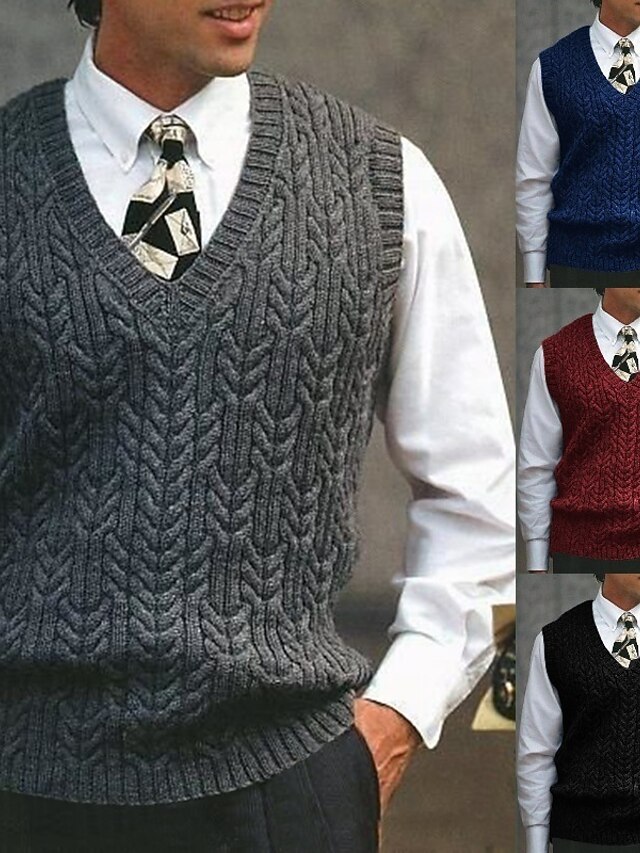 Men's Sweater Vest Pullover Knit Knitted Solid Color V Neck Stylish