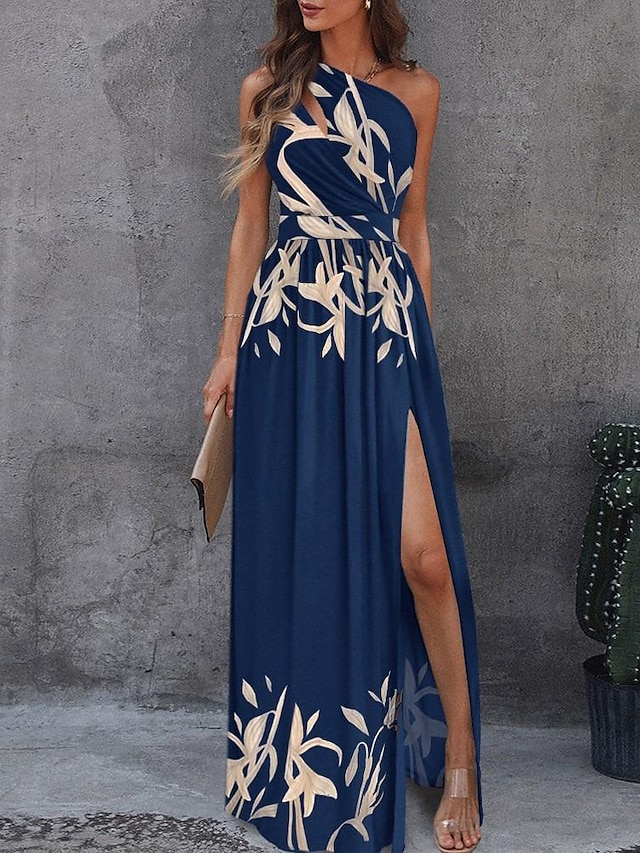 Womens Clothing Womens Dresses | Womens Shift Dress Maxi long Dress Blue flower White safflower streamer color Green Blue Black 