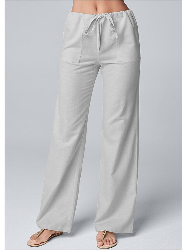 Women's Wide Leg Linen Pants Pants Trousers Full Length Cotton Faux ...