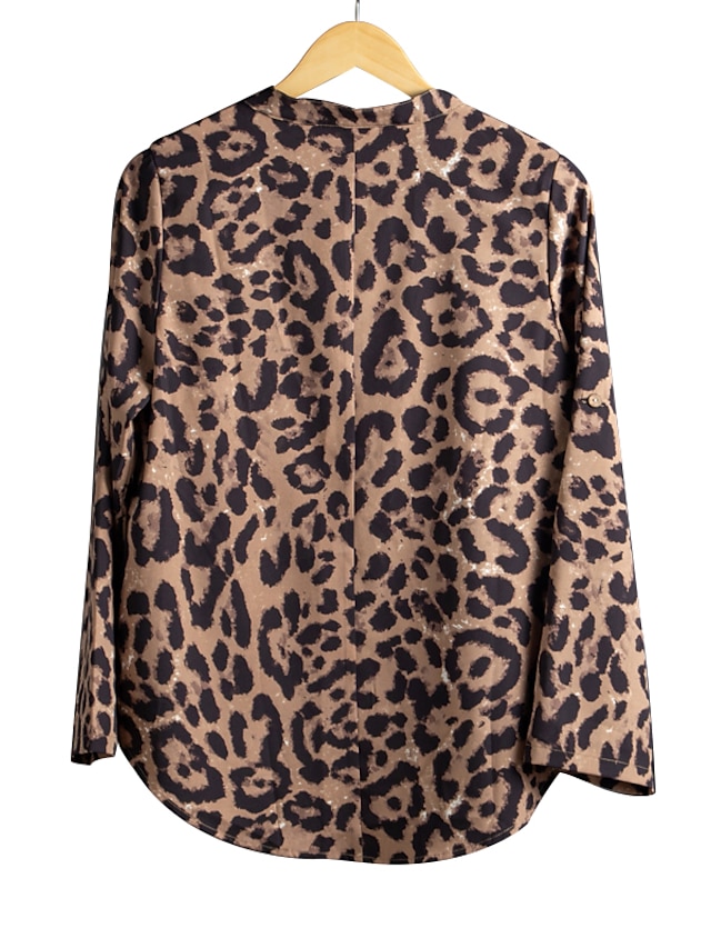 Womens Clothing Plus Size Collection | Womens Plus Size Tops Blouse Shirt Leopard Long Sleeve Crewneck Vintage Daily Polyester S