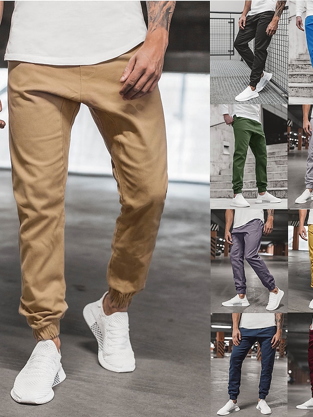 Mens Clothing Mens Bottoms | Mens Fashion Streetwear Jogger Trousers Pocket Pants Casual Daily Micro-elastic Solid Color Cotton 