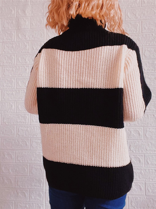 Womens Clothing Sweaters & Cardigans | Womens Pullover Sweater Jumper Ribbed Knit Knitted Button Striped Turtleneck Stylish Eleg