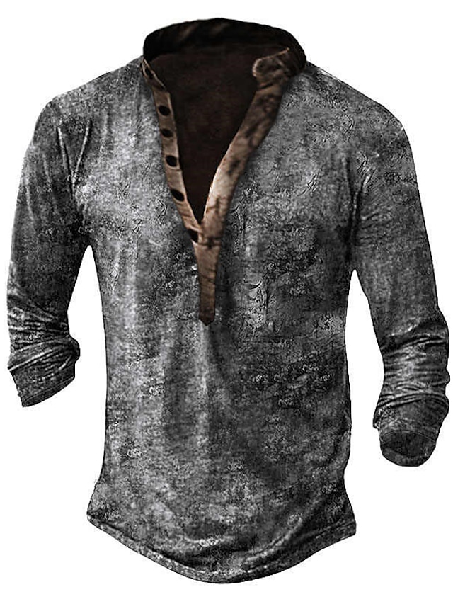 Mens Clothing Mens Tees & Tank Tops | Mens Henley Shirt T shirt Tee 3D Print Vintage Henley Street Casual Button-Down Print Long