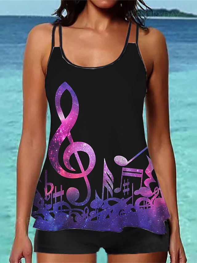 Womens Clothing Womens Swimwear | Womens Swimwear Tankini 2 Piece Normal Swimsuit Printing Graphic Purple Camisole Strap Bathing