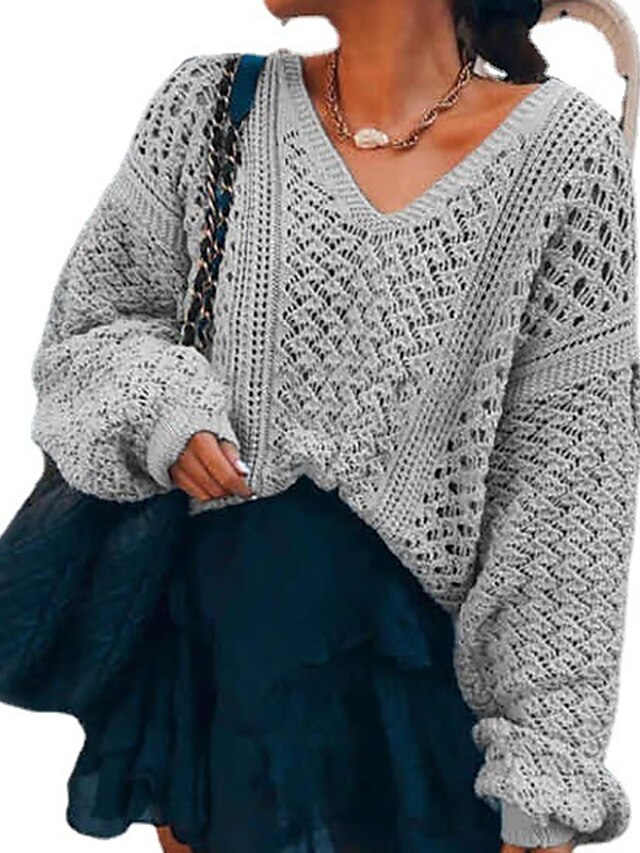 Womens Clothing Sweaters & Cardigans | Womens Sweater Jumper crochet Knit Knitted Pure Color V Neck Stylish Sport Daily Drop Sho