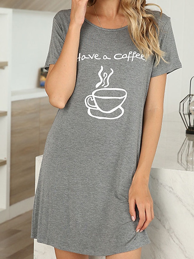 Womens Clothing Womens Sleep & Lounge | Womens Pajamas Nightgown Letter Simple Comfort Home Daily Cotton Crew Neck Short Sleeve 