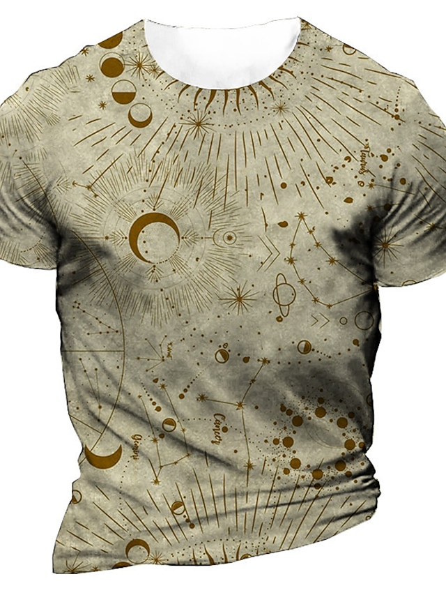  Men's Unisex T shirt 3D Print Graphic Prints Moon Sun Crew Neck Street Daily Print Short Sleeve Tops Casual Designer Big and Tall Sports Gray Khaki