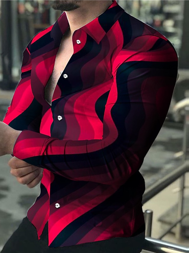 Mens Clothing Mens Shirts | Mens Shirt 3D Print Gradient Turndown Street Casual Button-Down Print Long Sleeve Tops Casual Fashio