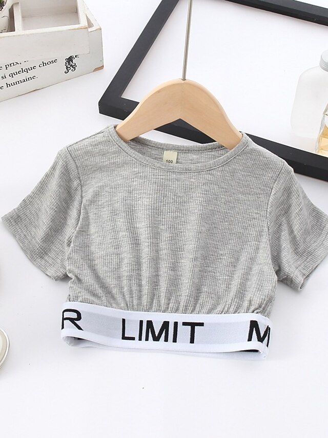 Baby & Kids Girls Clothing | Kids Girls T-shirt & Pants Clothing Set 2 Pieces Short Sleeve Gray Solid Color Letter Casual Daily 